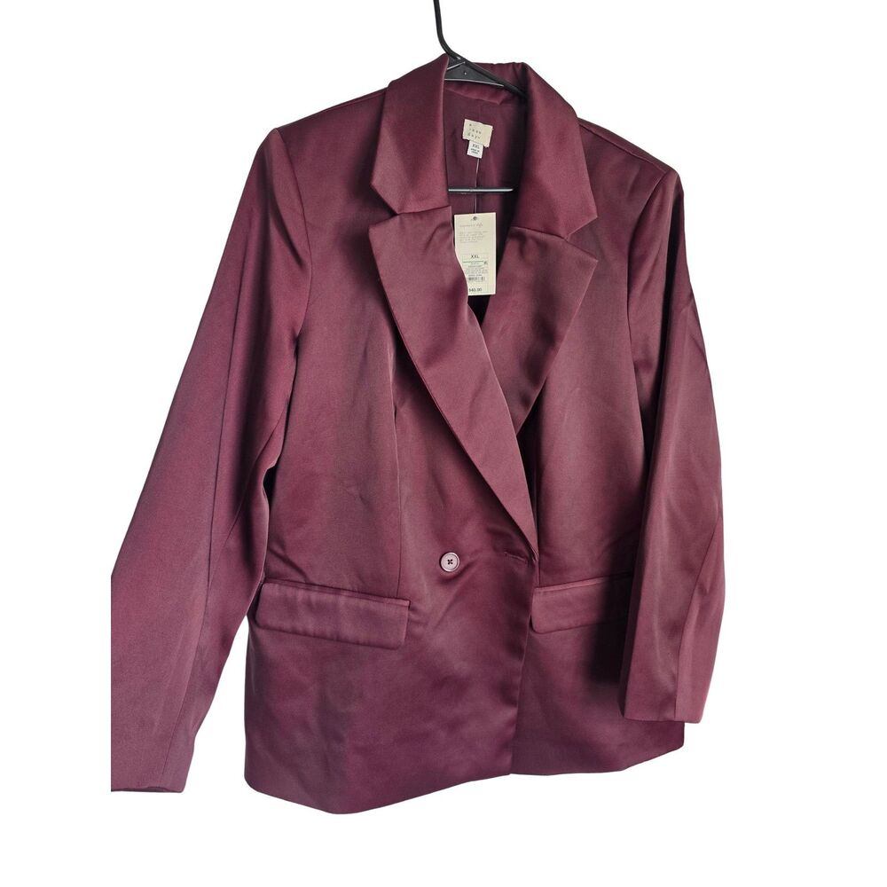 NWT A New Day Burgundy Satin Double Breasted Blazer Jacket Plus Size XXL